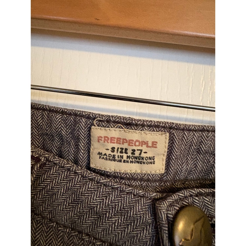 Free People Herringbone Wide Leg Flare Pants Grey‎ Cotton Trousers Size 27 Boho - Picture 7 of 7